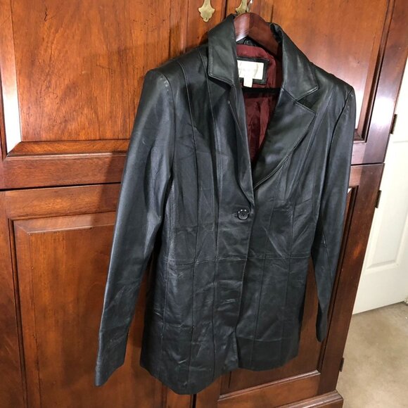 Worthington Womens Moto Blazer Leather Jacket Large Black Three-Button Collared - Picture 15 of 16